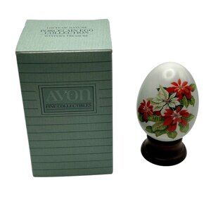 Vintage 1987 Handcrafted Avon Winter's Treasure Porcelain Egg With Stand And Box